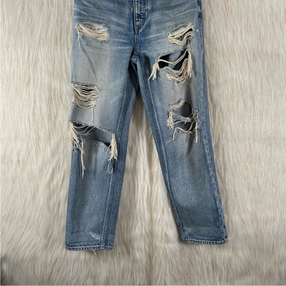 Moussy Womens Tapered Jeans Blue Distressed Medium Wash High Rise Denim Japan 26 - Picture 3 of 10